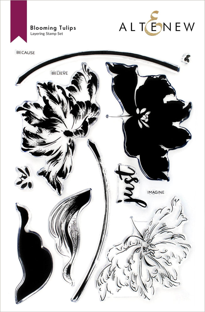 Altenew Blooming Tulips Clear Stamp Set with detailed tulip flower designs for crafting and card making projects.