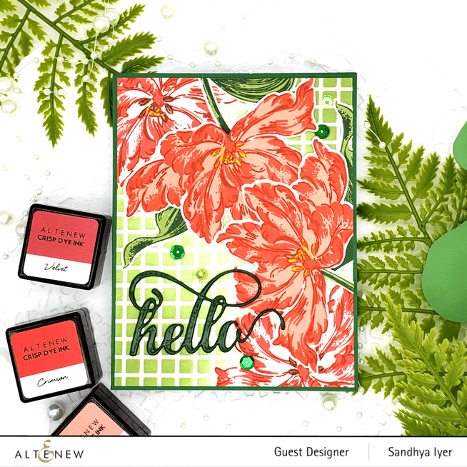Altenew Blooming Tulips clear stamp set with floral tulip designs for crafting and card making.