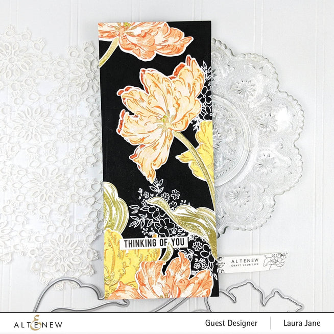 Altenew Blooming Tulips clear stamp set featuring detailed tulip flower designs for crafting and card-making projects.