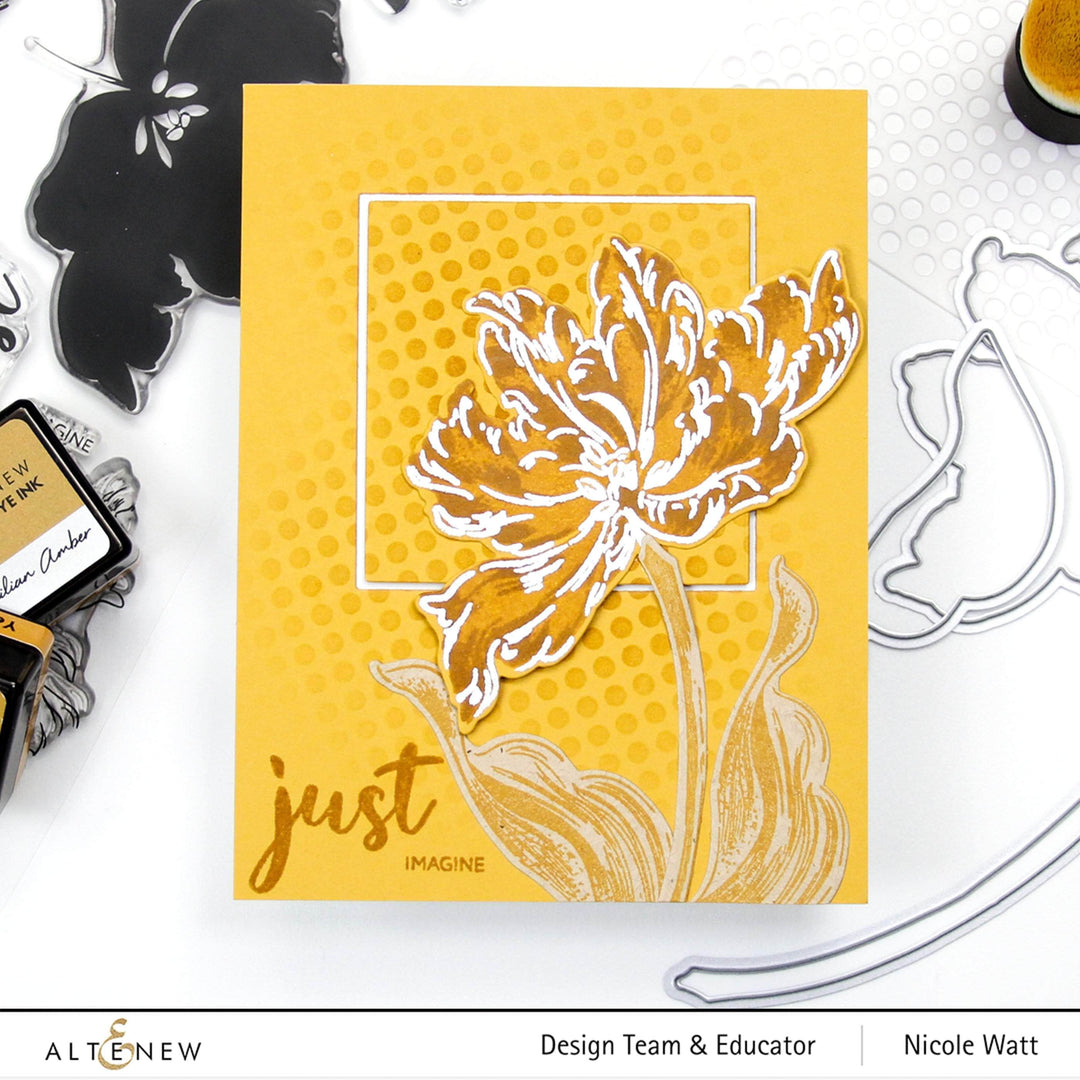 Altenew Blooming Tulips Clear Stamp Set featuring detailed tulip flower designs for crafting and card-making projects.