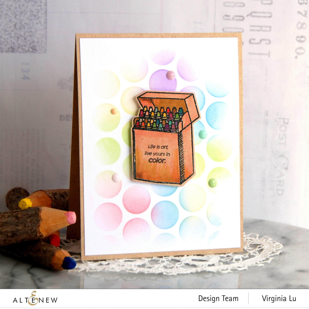 Altenew colorful crayons clear stamp set featuring vibrant crayon designs for creative craft projects.