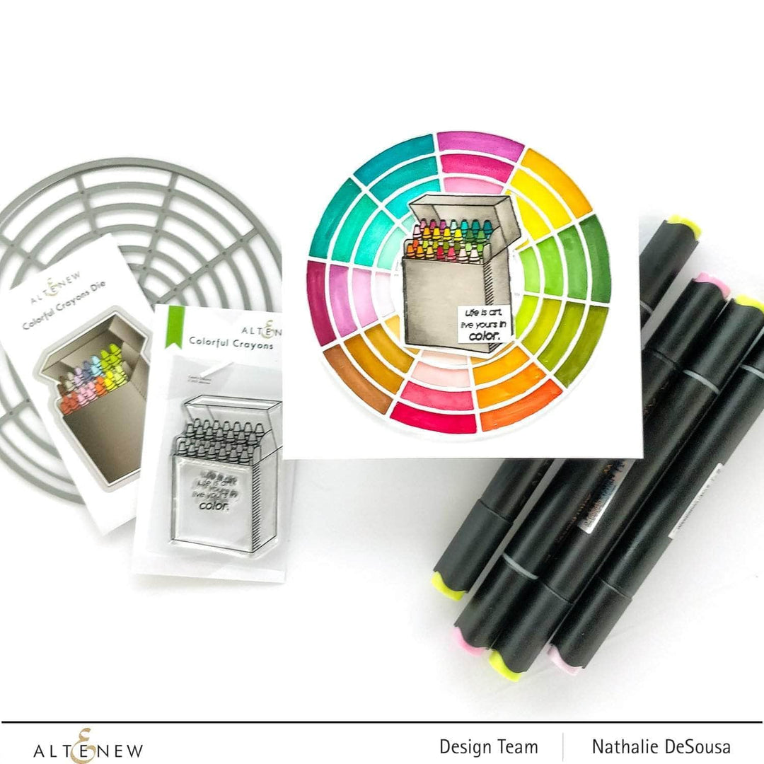 Colorful crayon-shaped clear stamps from Altenew in a set for creative crafting and stamping projects.