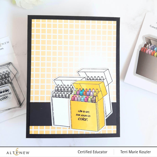 Set of colorful Altenew clear stamps featuring crayon designs for creative craft projects and stamping art.