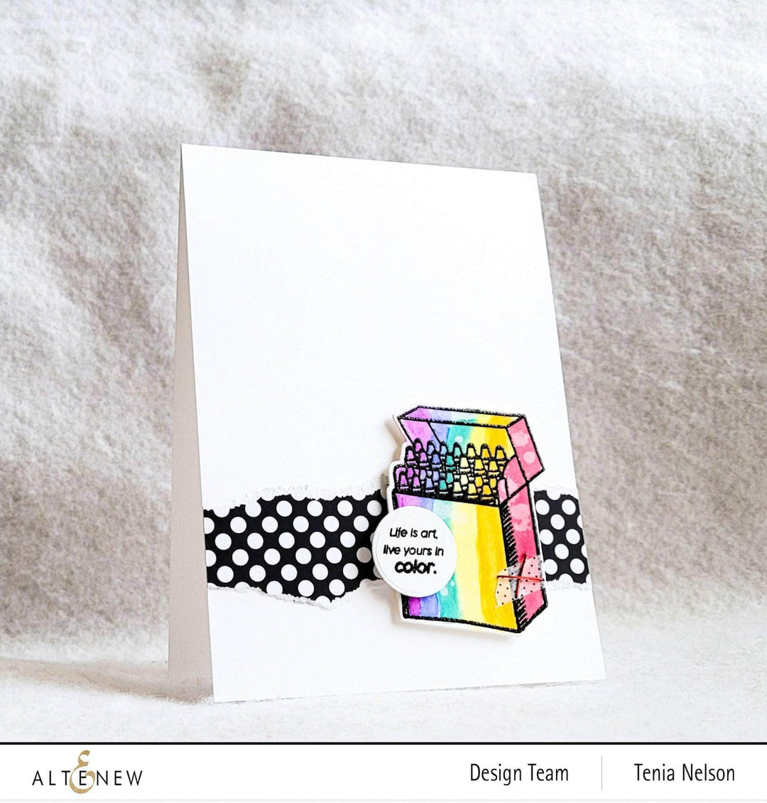Set of Altenew colorful crayon clear stamps featuring various crayon designs for creative stamping projects.