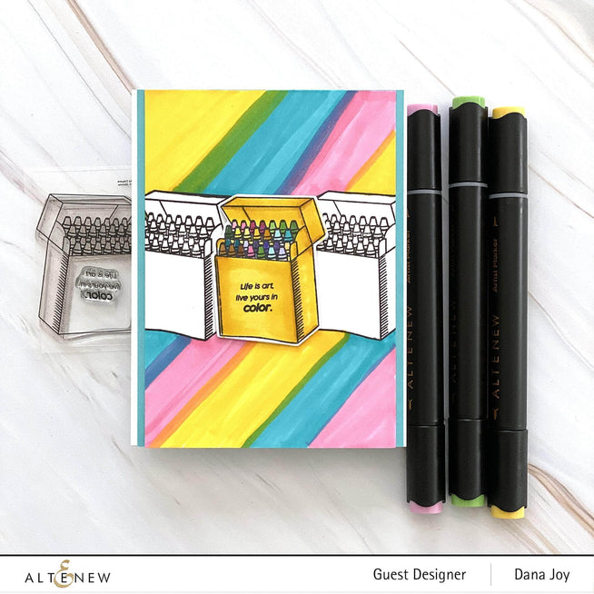 Colorful Crayons Stamp Set by Altenew featuring clear stamps with vibrant crayon designs for crafting and stamping projects.