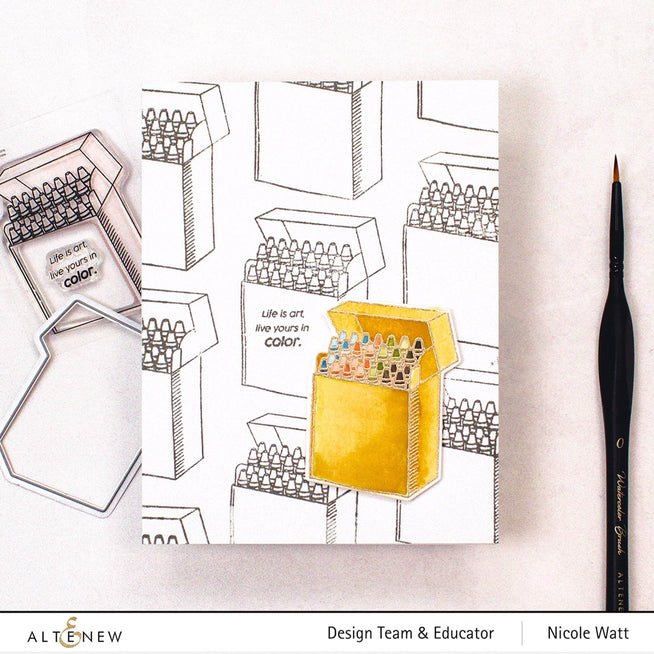 Set of Altenew colorful crayon-themed clear stamps featuring vibrant designs for creative crafting projects.