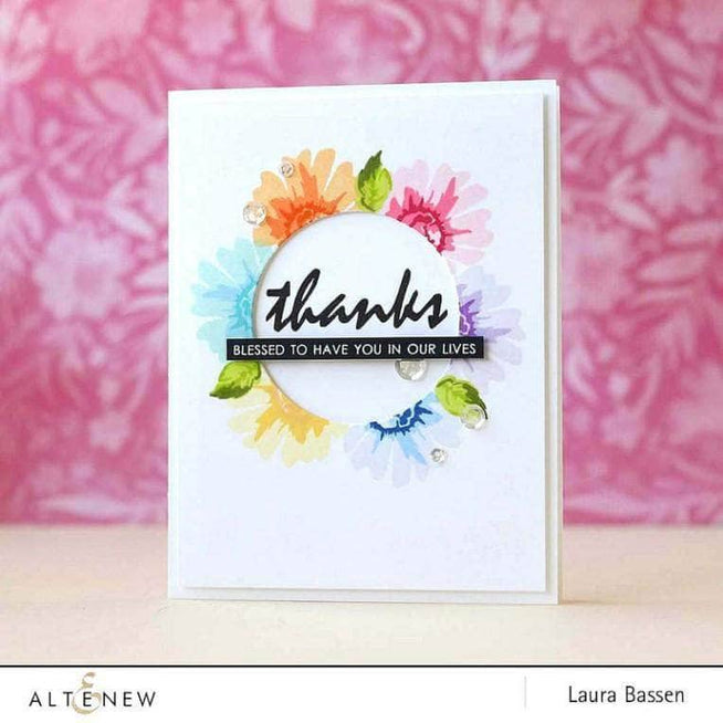 Altenew Daisy Stamp Set with clear floral stamps, featuring detailed daisy designs for crafting and card-making projects.