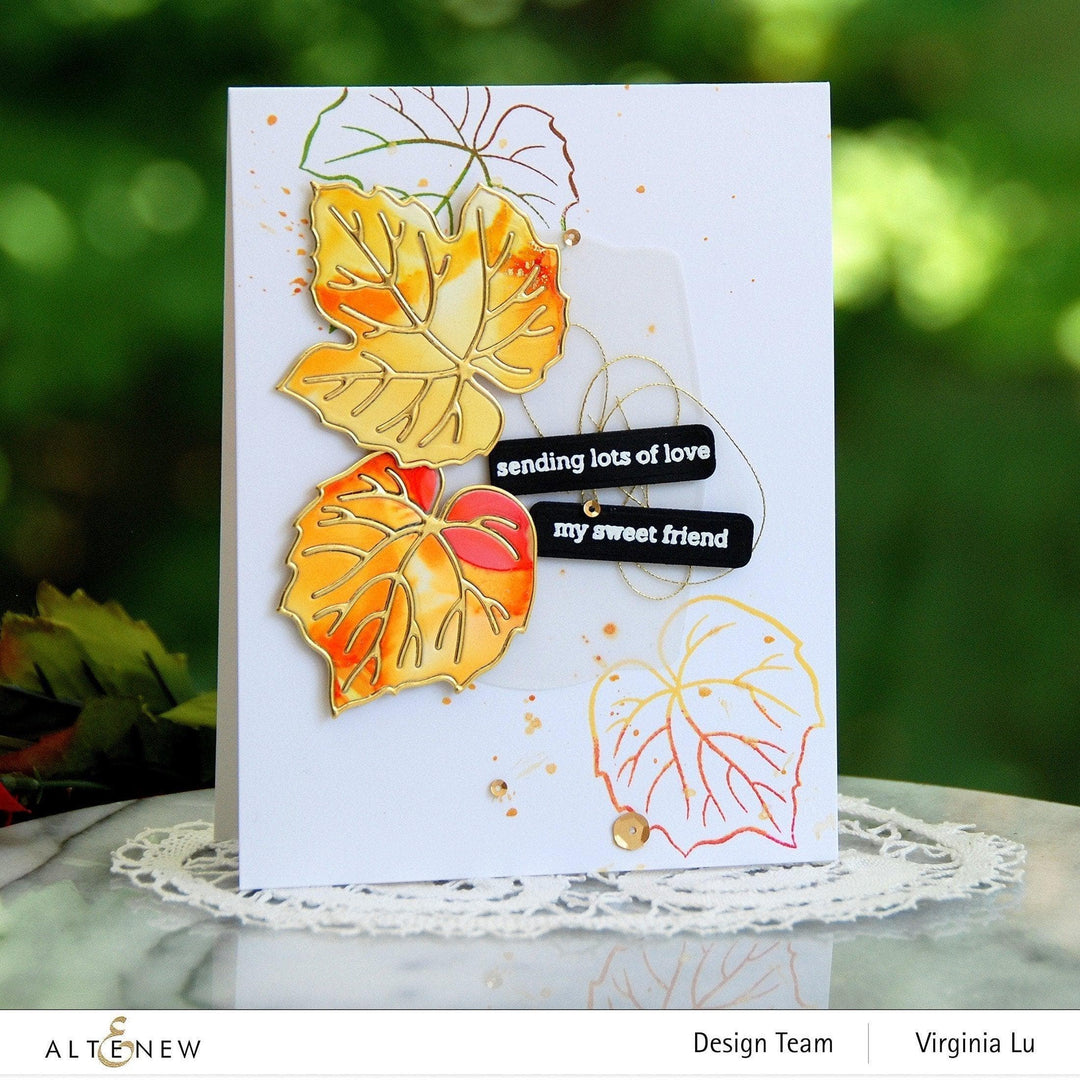 Altenew Grape Leaves Clear Stamp Set featuring detailed grapevine leaf designs for card making and crafting projects.