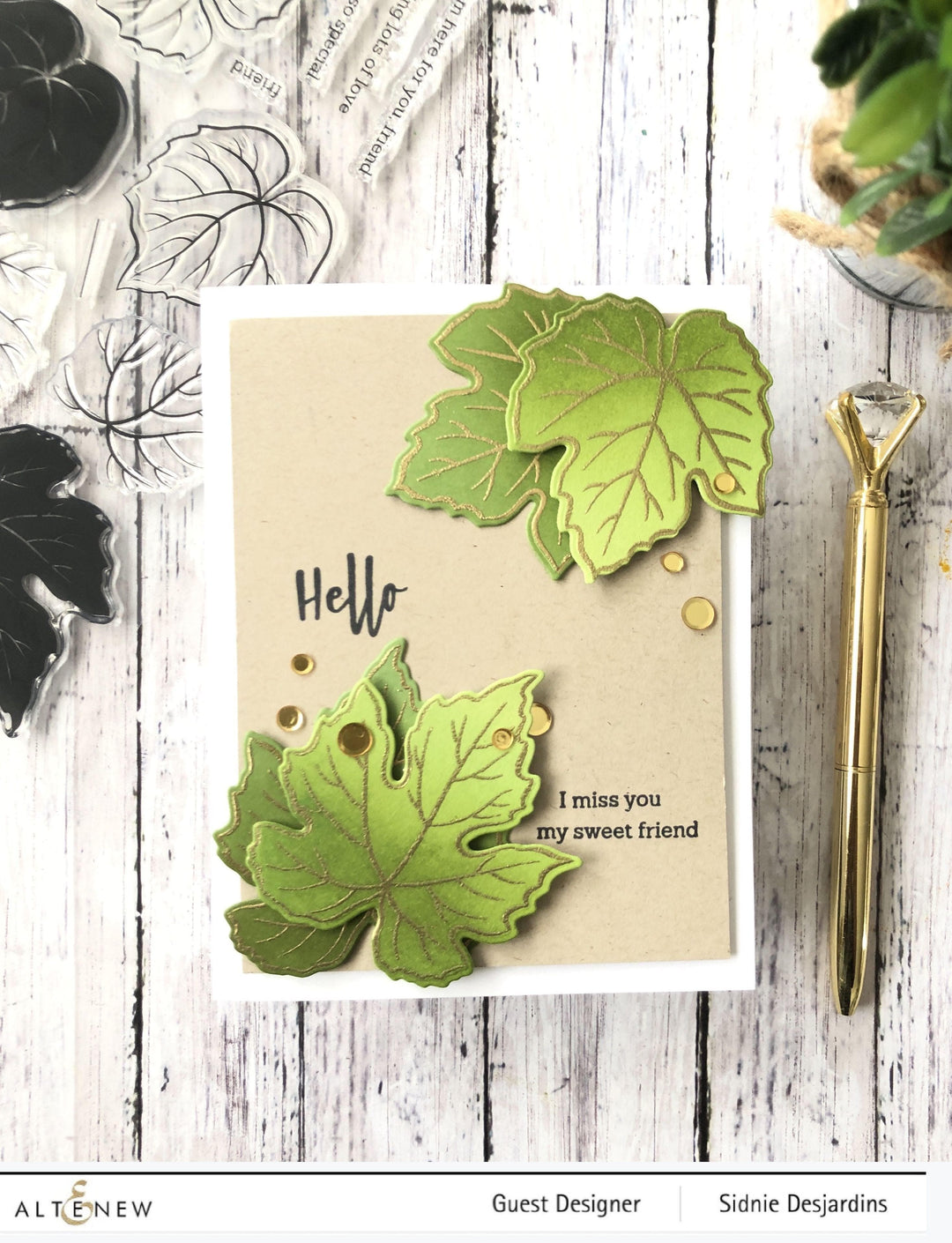 Altenew Grape Leaves Clear Stamp Set featuring detailed grape leaf images for crafting and card-making projects.