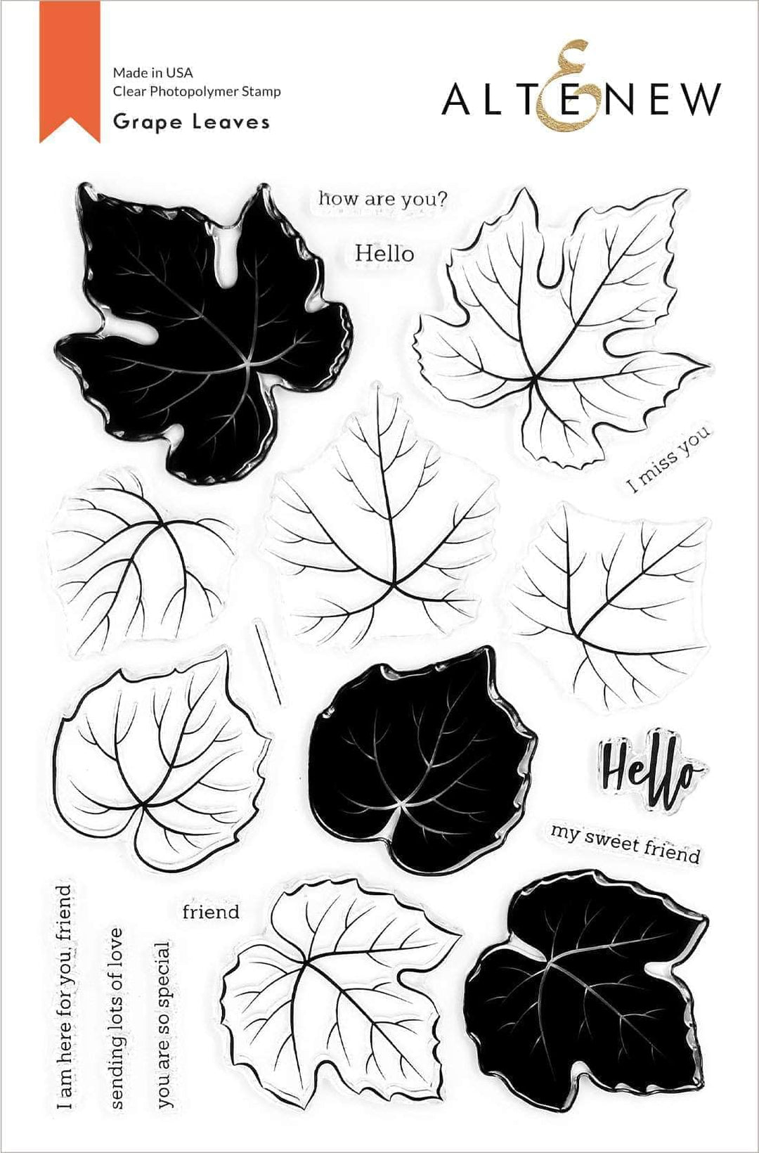 Altenew Grape Leaves Clear Stamp Set with detailed grape leaf designs for crafting and card-making projects.
