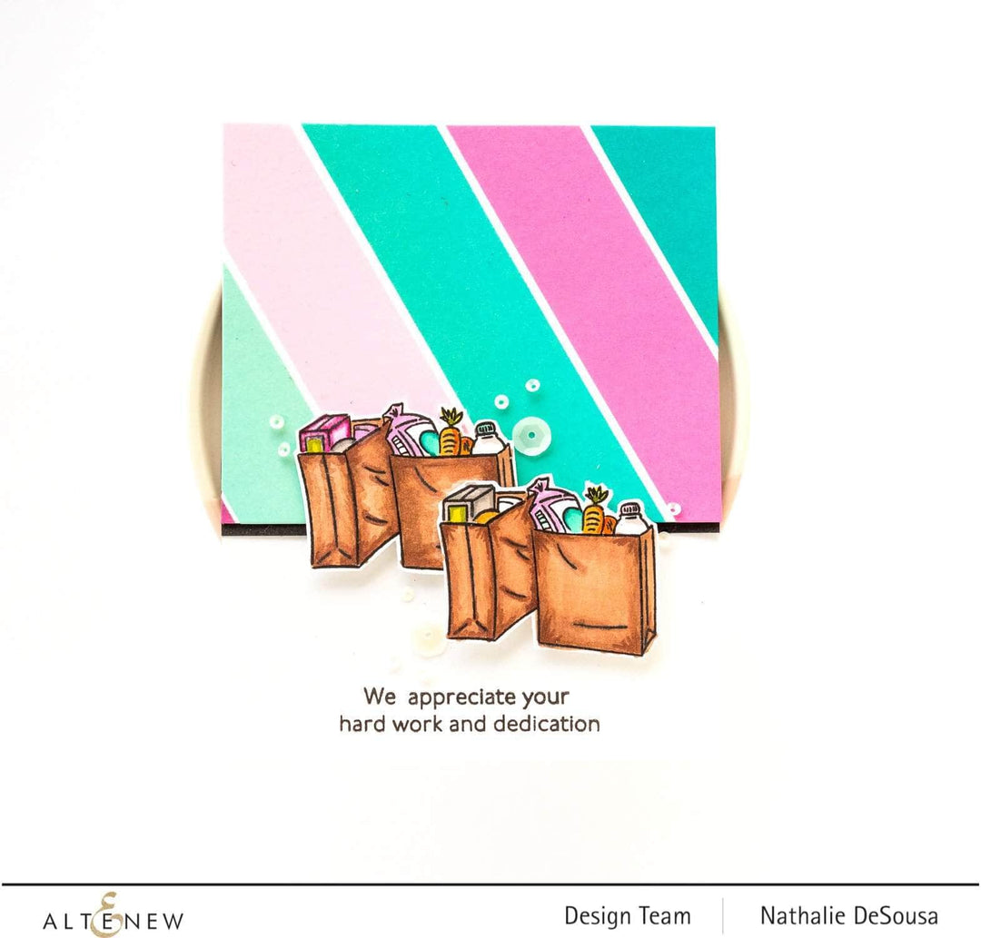 Altenew Grocery Heroes Clear Stamp Set featuring colorful food and grocery-themed designs for crafting and card making.