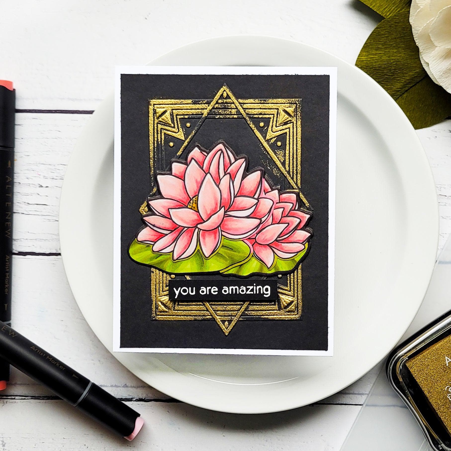 lotus flower　ミックスベリル　スペシャルステップカット Lotus Frame Stamp Set | Altenew - Unique Floral Clear Stamps