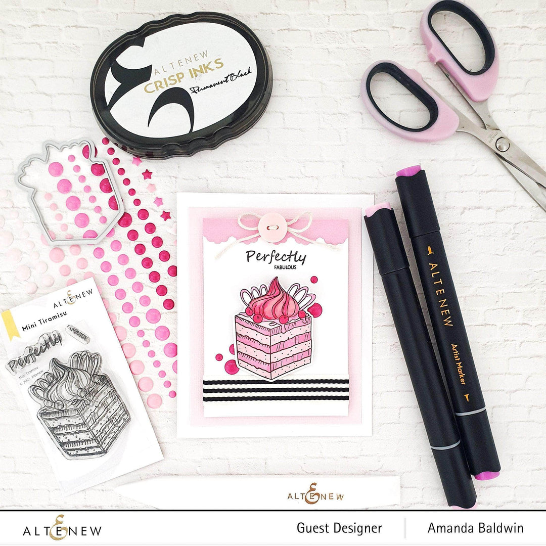 Altenew Mini Tiramisu Clear Stamp Set with detailed dessert and coffee-themed designs for crafting.
