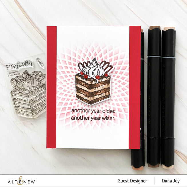 Set of clear mini Tiramisu stamps by Altenew featuring detailed coffee and dessert illustrations for crafting and card making