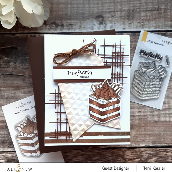 Altenew Mini Tiramisu Clear Stamp Set with small coffee and dessert-themed stamps on transparent sheets for crafting.