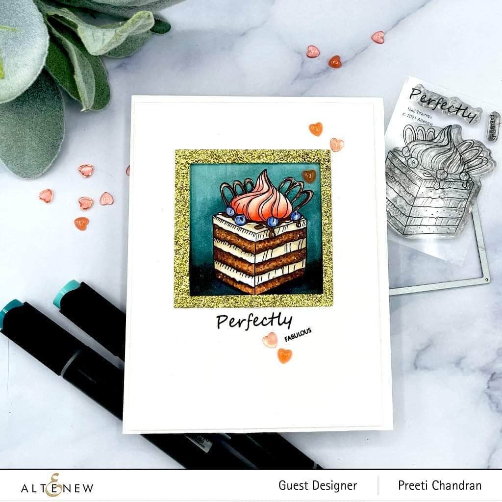 Altenew Mini Tiramisu Clear Stamp Set featuring detailed stamps for baking and dessert-themed craft projects.