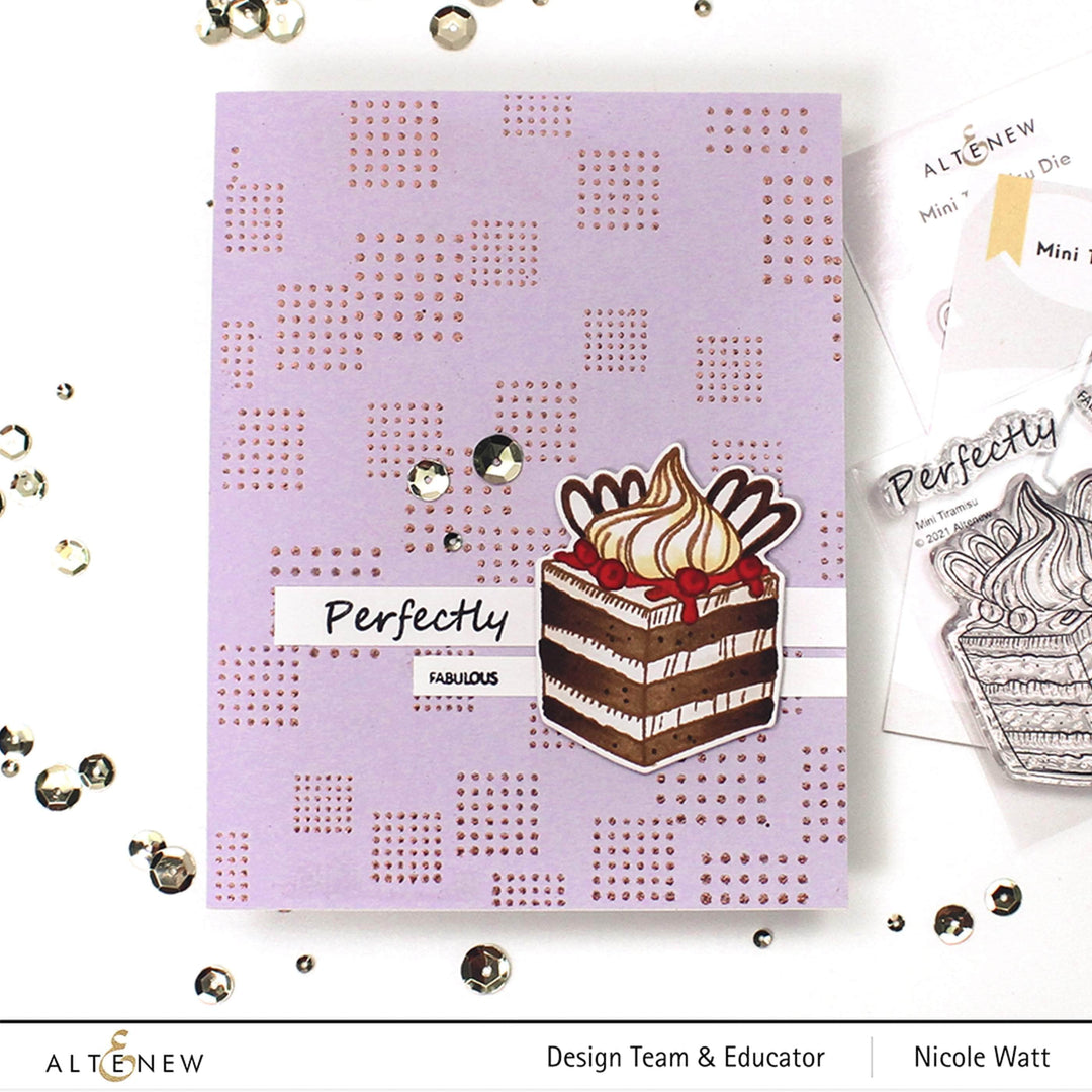 Altenew Mini Tiramisu Clear Stamp Set with detailed dessert and coffee-themed images for crafting projects.