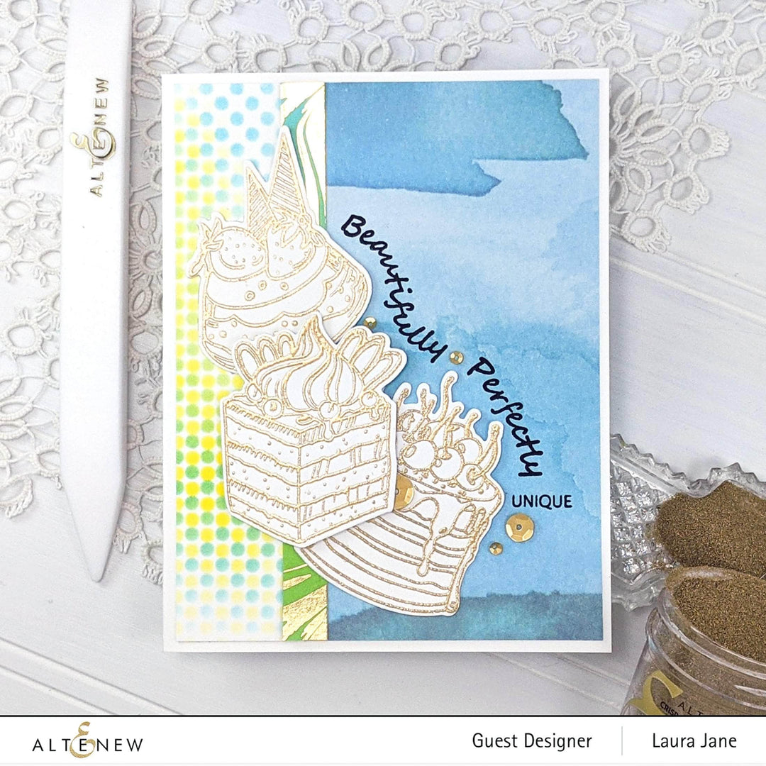 Altenew Mini Tiramisu Clear Stamp Set with coffee and dessert-themed stamps for crafting projects.