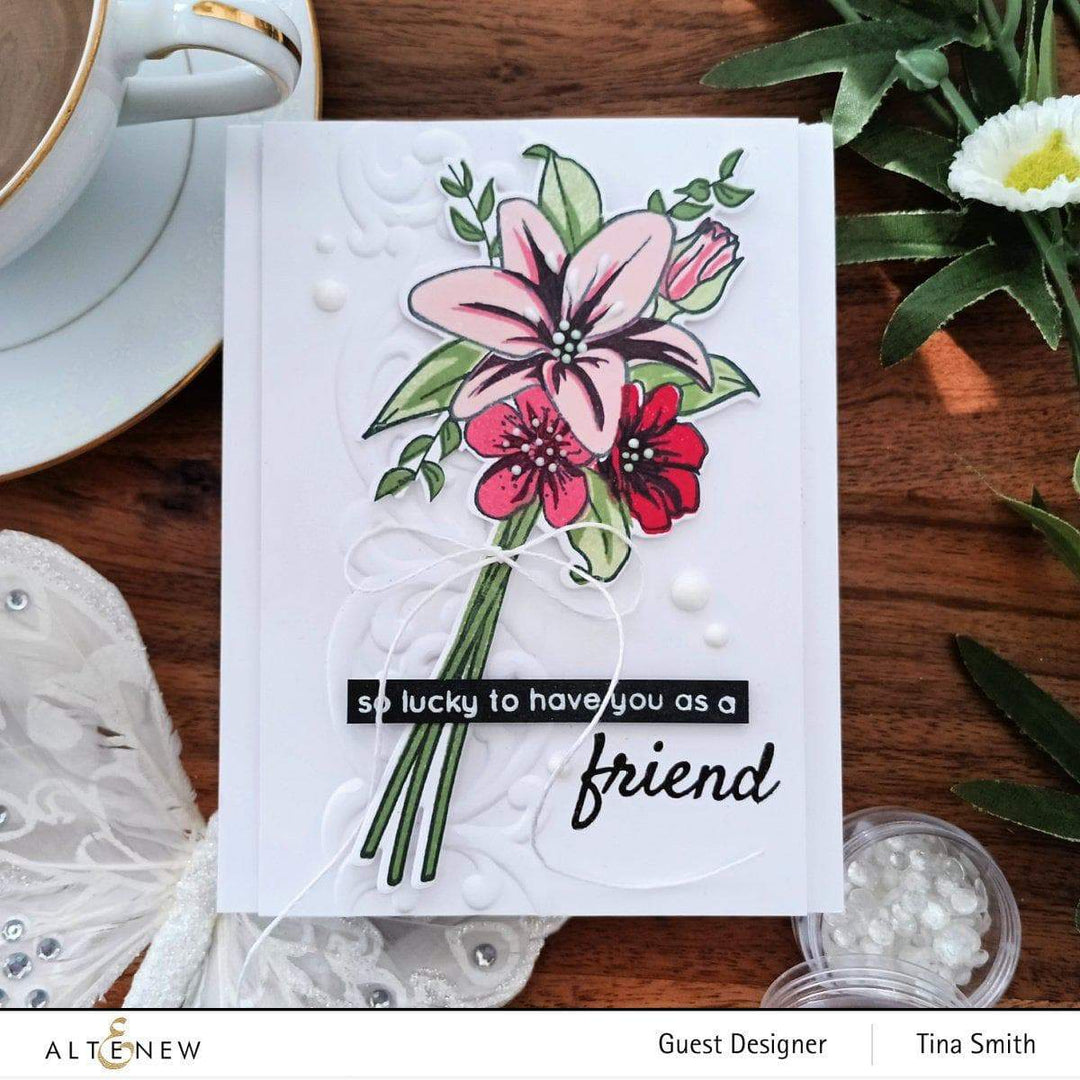 Altenew Friendship Blooms clear stamp set with floral and friendship-themed designs for crafting and card making.