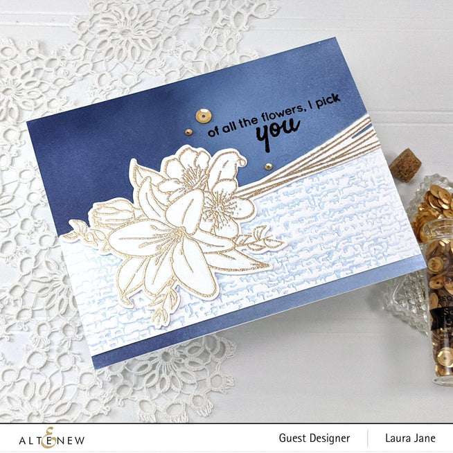 Altenew Friendship Blooms clear stamp set with floral and friendship-themed designs on transparent rubber stamps.