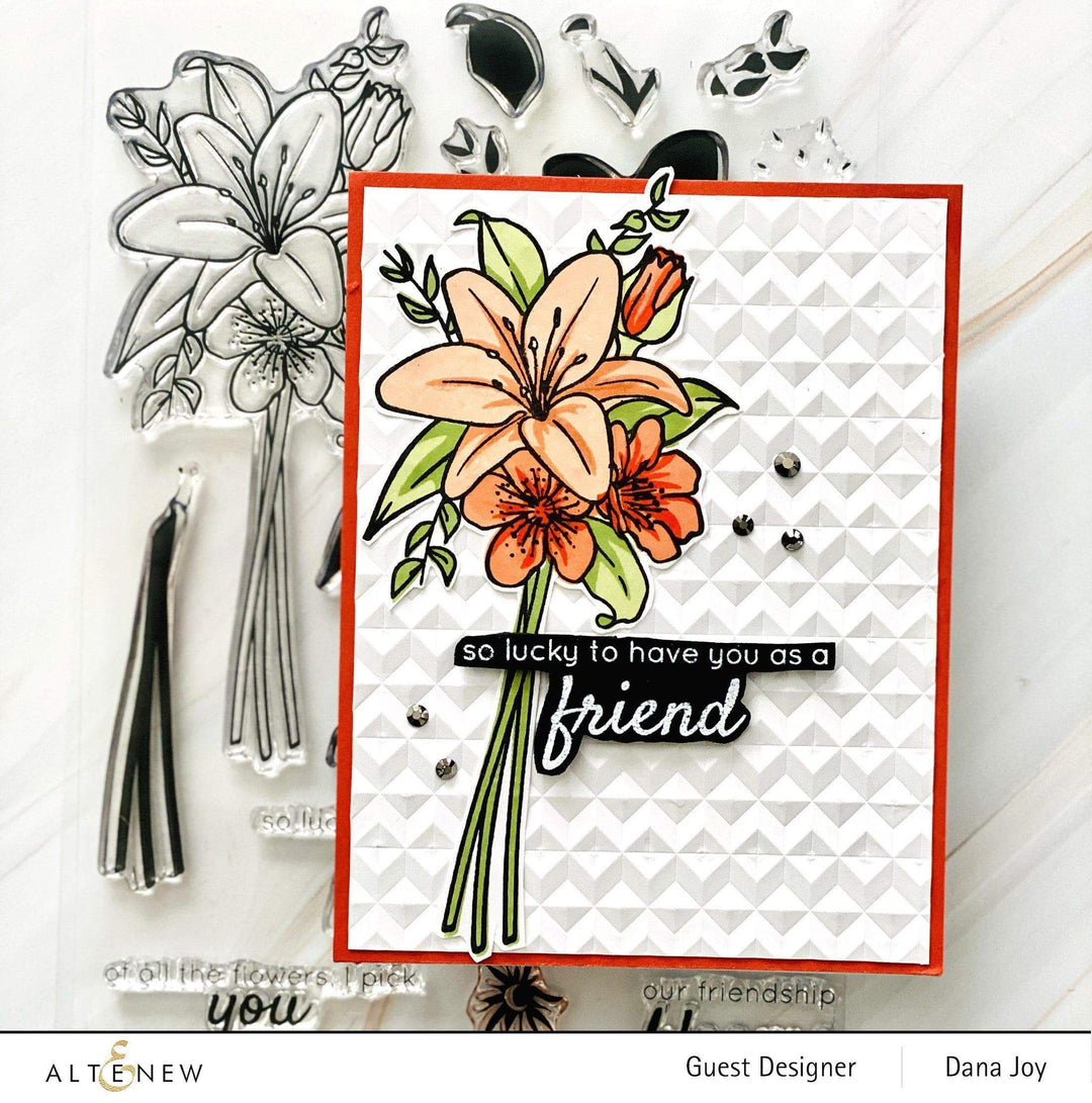 Altenew Friendship Blooms clear stamp set featuring floral and friendship-themed designs for card making and crafts.