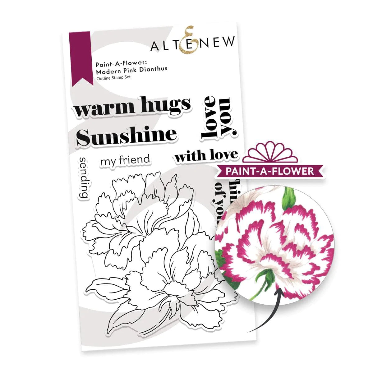 PMA Industries, Inc. Clear Stamps Paint-A-Flower: Modern Pink Dianthus Outline Stamp Set