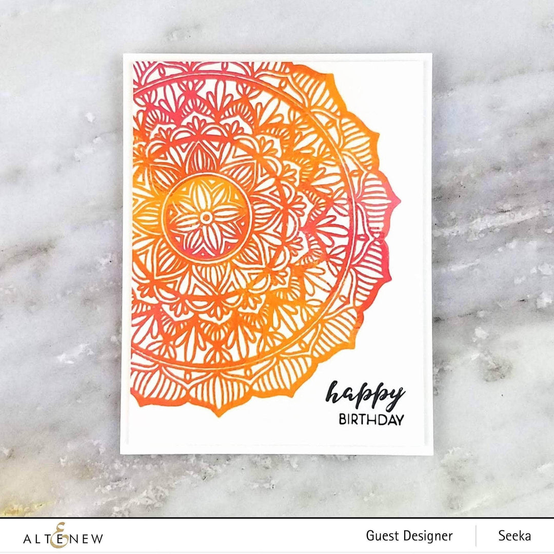 Altenew Pen Sketch Mandala Stamp Set of clear stamps with intricate mandala and pen sketch designs for crafting and stamping projects.