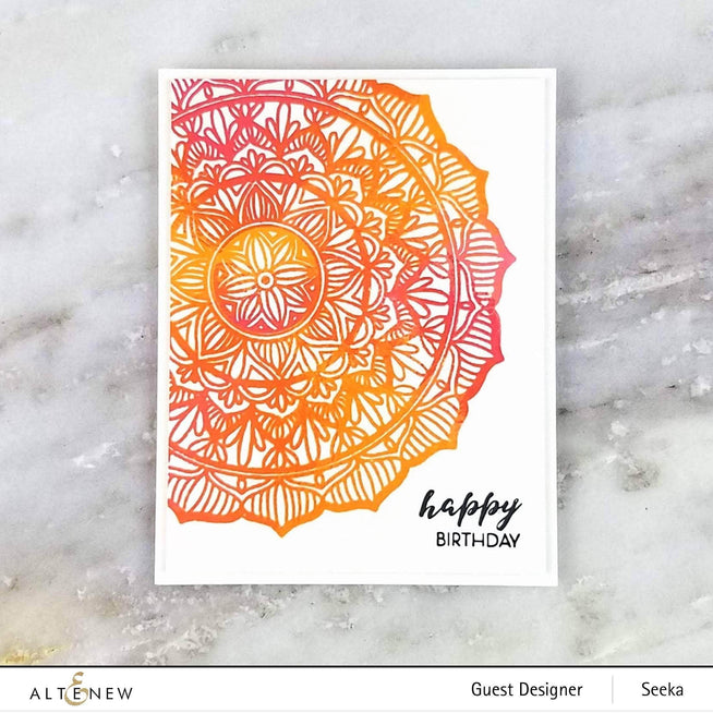Altenew Pen Sketch Mandala Stamp Set of clear stamps with intricate mandala and pen sketch designs for crafting and stamping projects.