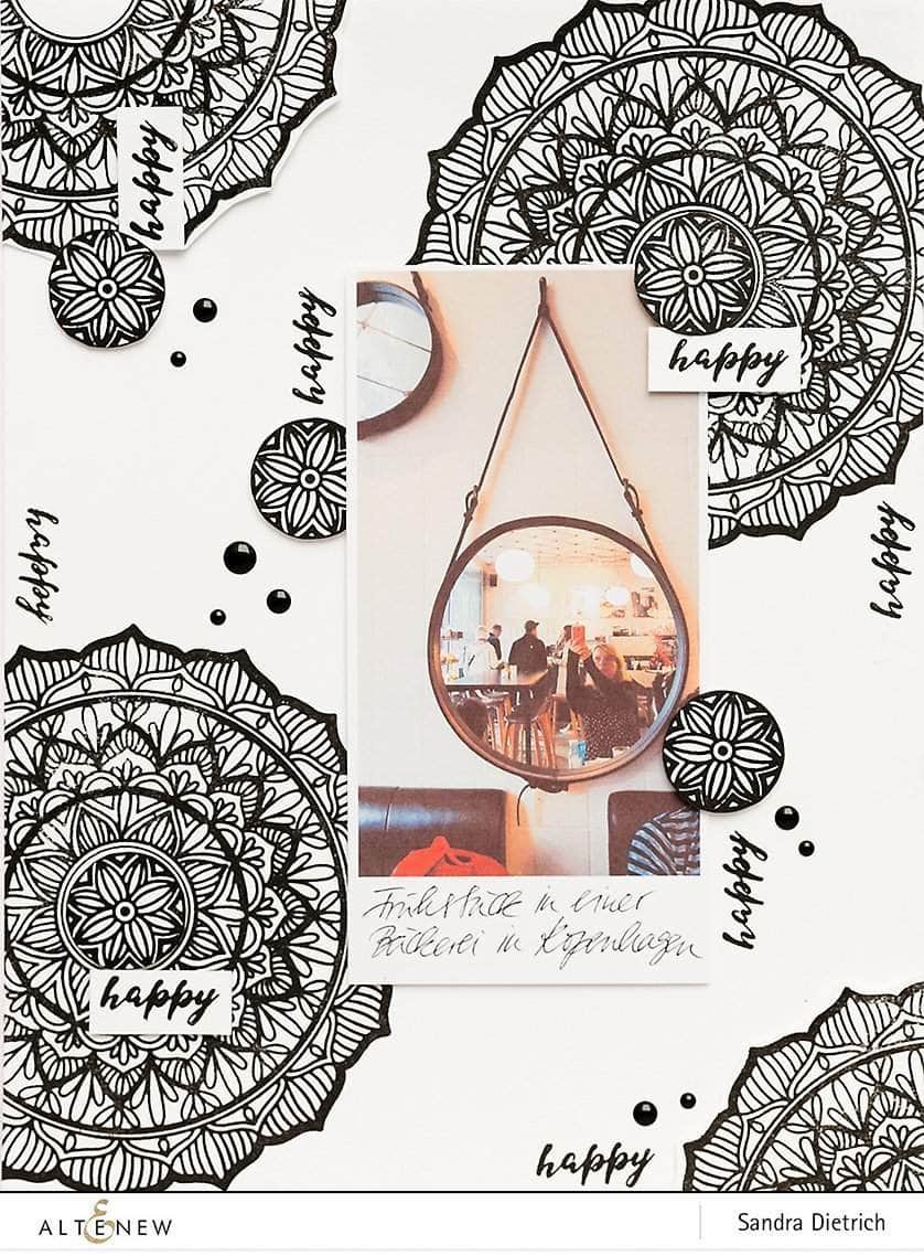 Altenew Pen Sketch Mandala Stamp Set with clear rubber stamps featuring intricate mandala designs for crafting and card making.