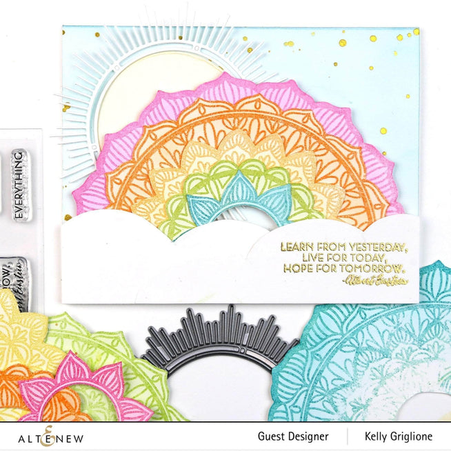Altenew Pen Sketch Mandala Stamp Set with clear rubber stamps featuring intricate mandala and pen sketch designs for crafting.