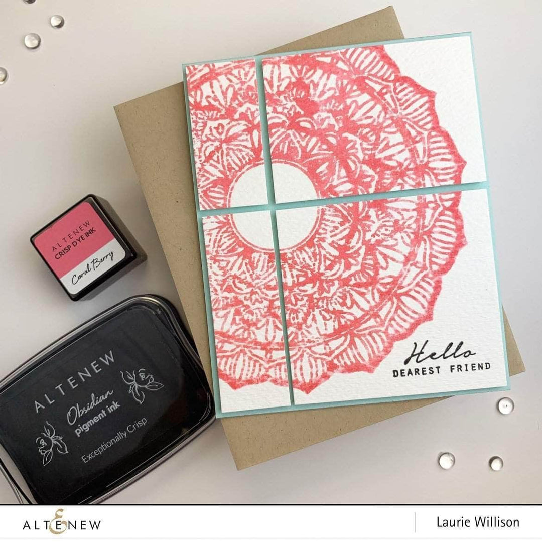 Altenew Pen Sketch Mandala Stamp Set with clear stamps featuring intricate mandala and pen sketch designs for crafting.
