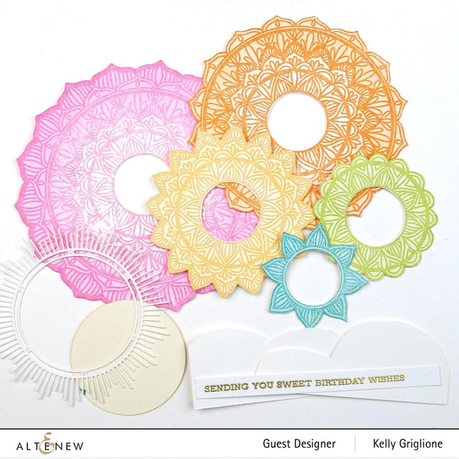 Altenew Pen Sketch Mandala Stamp Set featuring clear stamps with intricate mandala and pen sketch designs for crafting and card-making.