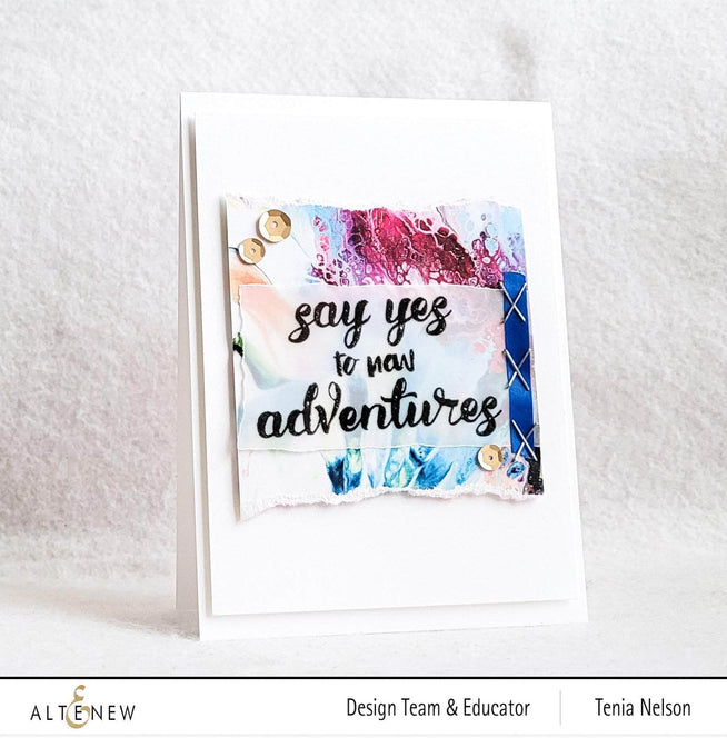 Altenew Say Yes clear stamp set featuring positive phrase designs on transparent stamps for crafting and card making.