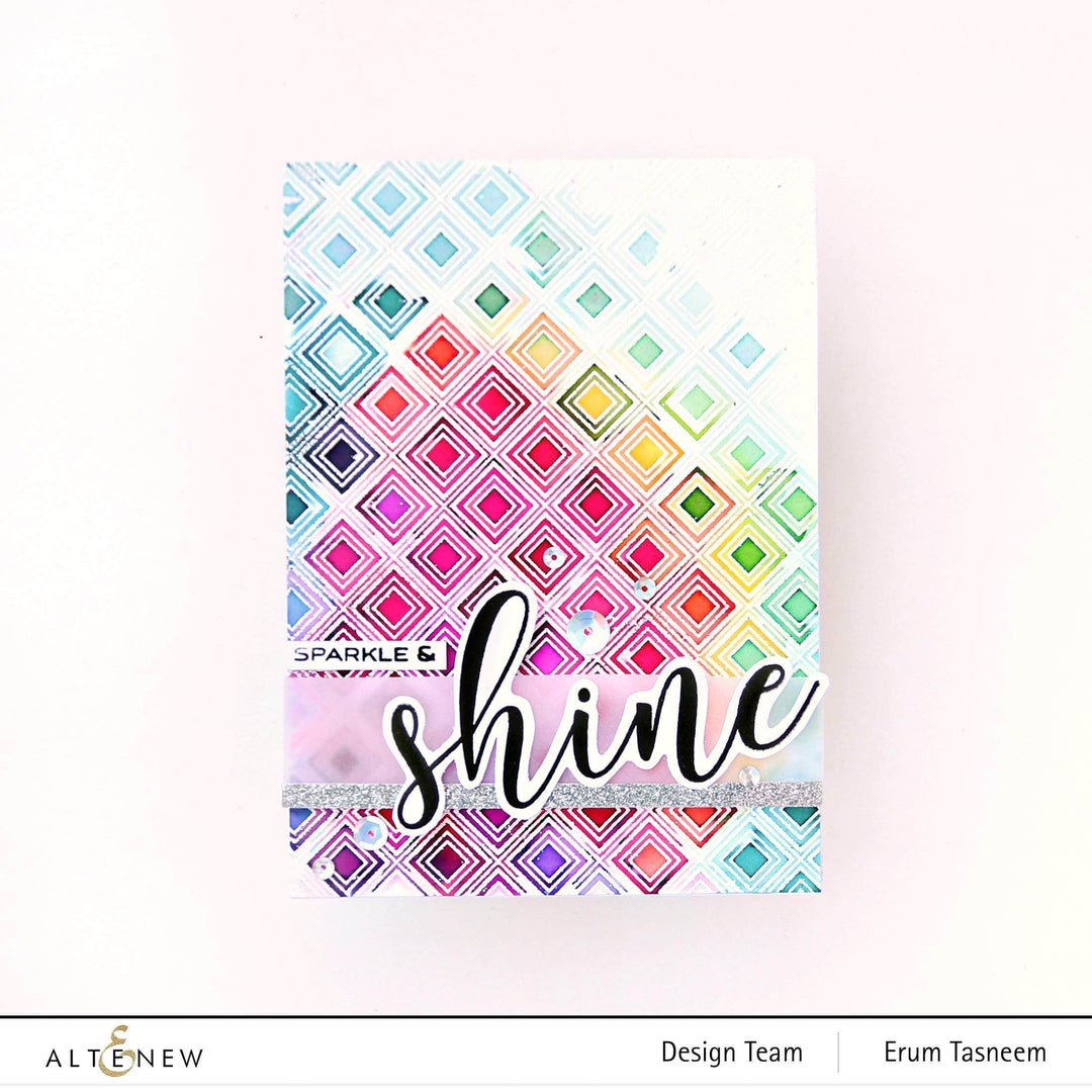 Altenew Shine Like a Diamond clear stamp set featuring diamond-shaped and decorative stamps on transparent sheets.