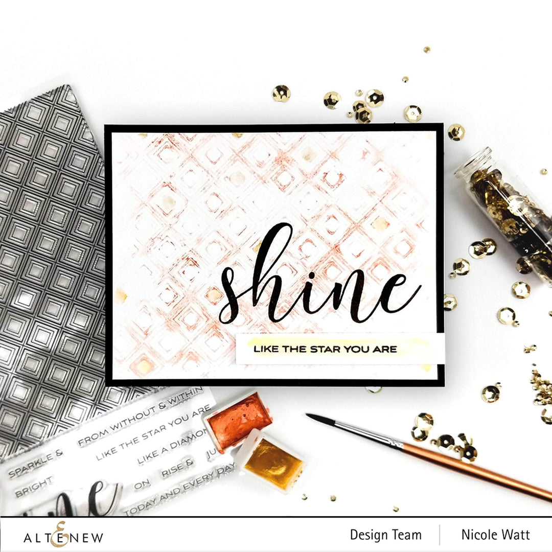 Altenew Shine Like a Diamond clear stamp set featuring geometric diamond patterns on transparent stamps.