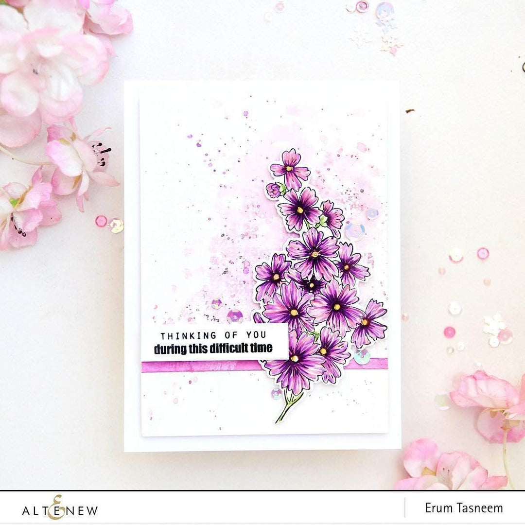 Altenew Starry Flowers clear stamp set featuring floral and starry designs on transparent sheets for crafting and card making.