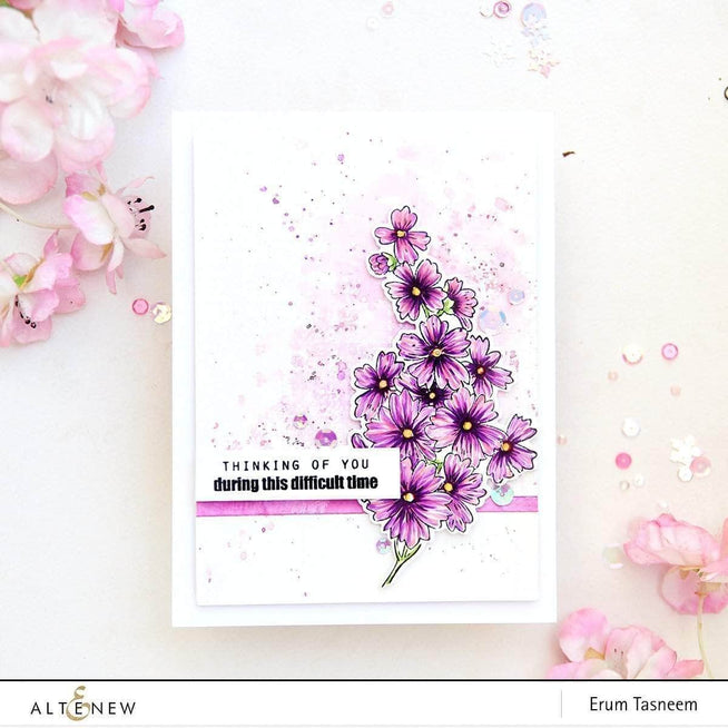 Altenew Starry Flowers clear stamp set featuring floral and starry designs on transparent sheets for crafting and card making.