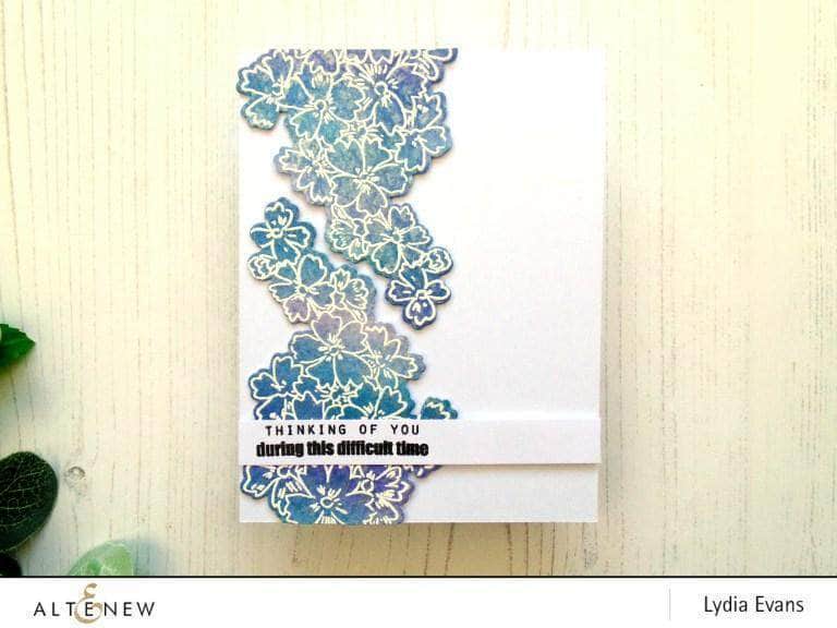 Altenew Starry Flowers Clear Stamp Set featuring floral and starry designs on transparent rubber stamps for crafting projects.