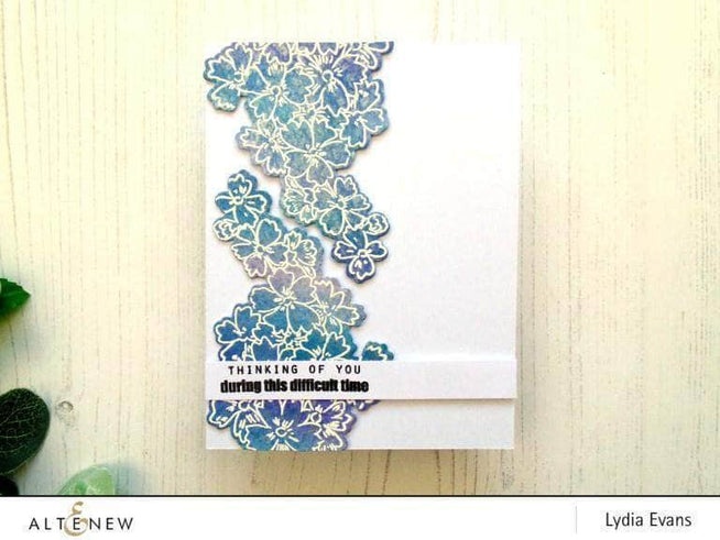 Altenew Starry Flowers Clear Stamp Set featuring floral and starry designs on transparent rubber stamps for crafting projects.