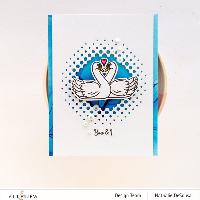 Altenew Sweet Swans clear stamp set featuring elegant swan illustrations and floral accents for crafting and card making.