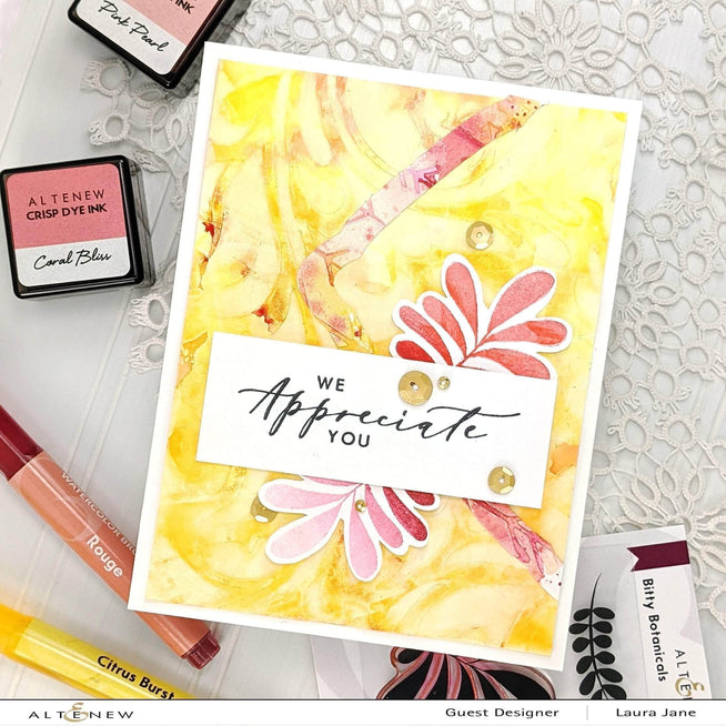 Altenew Thinking of You clear stamp set featuring floral and sentiment designs for card-making and crafting projects.