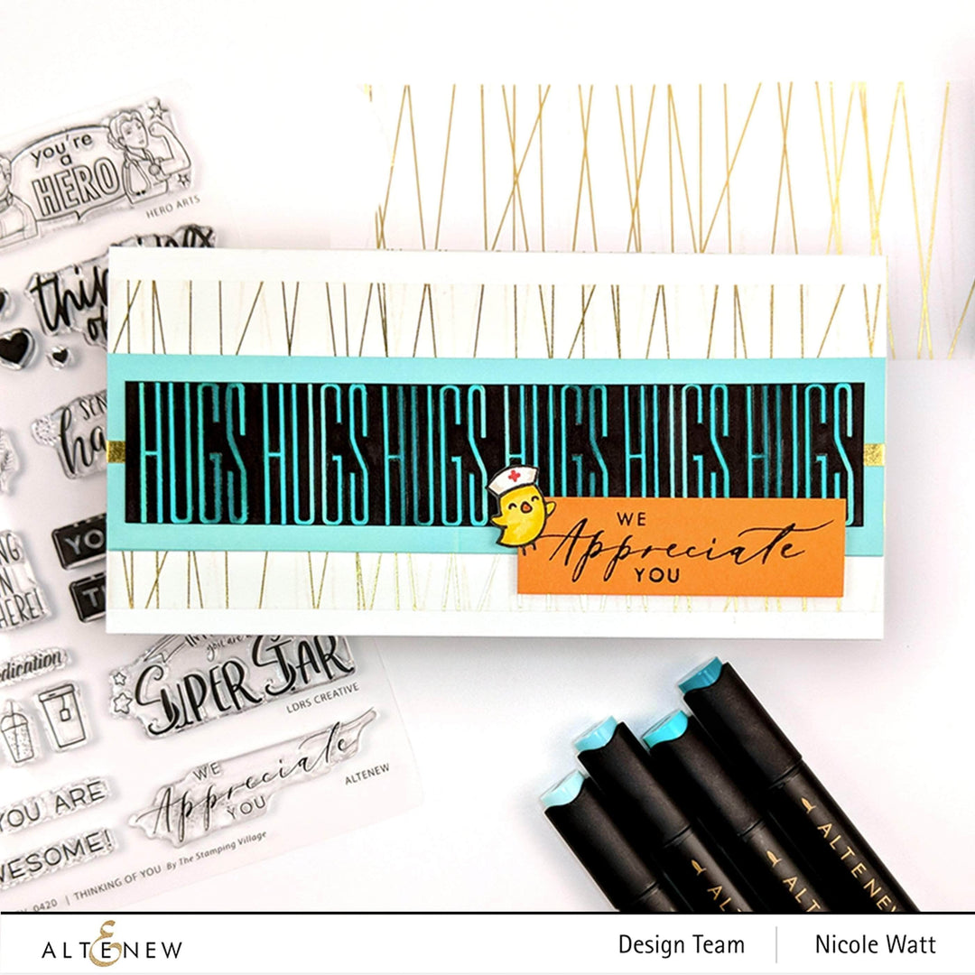 Altenew Thinking of You clear stamp set by The Stamping Village, includes floral and sentiment stamps for card making.