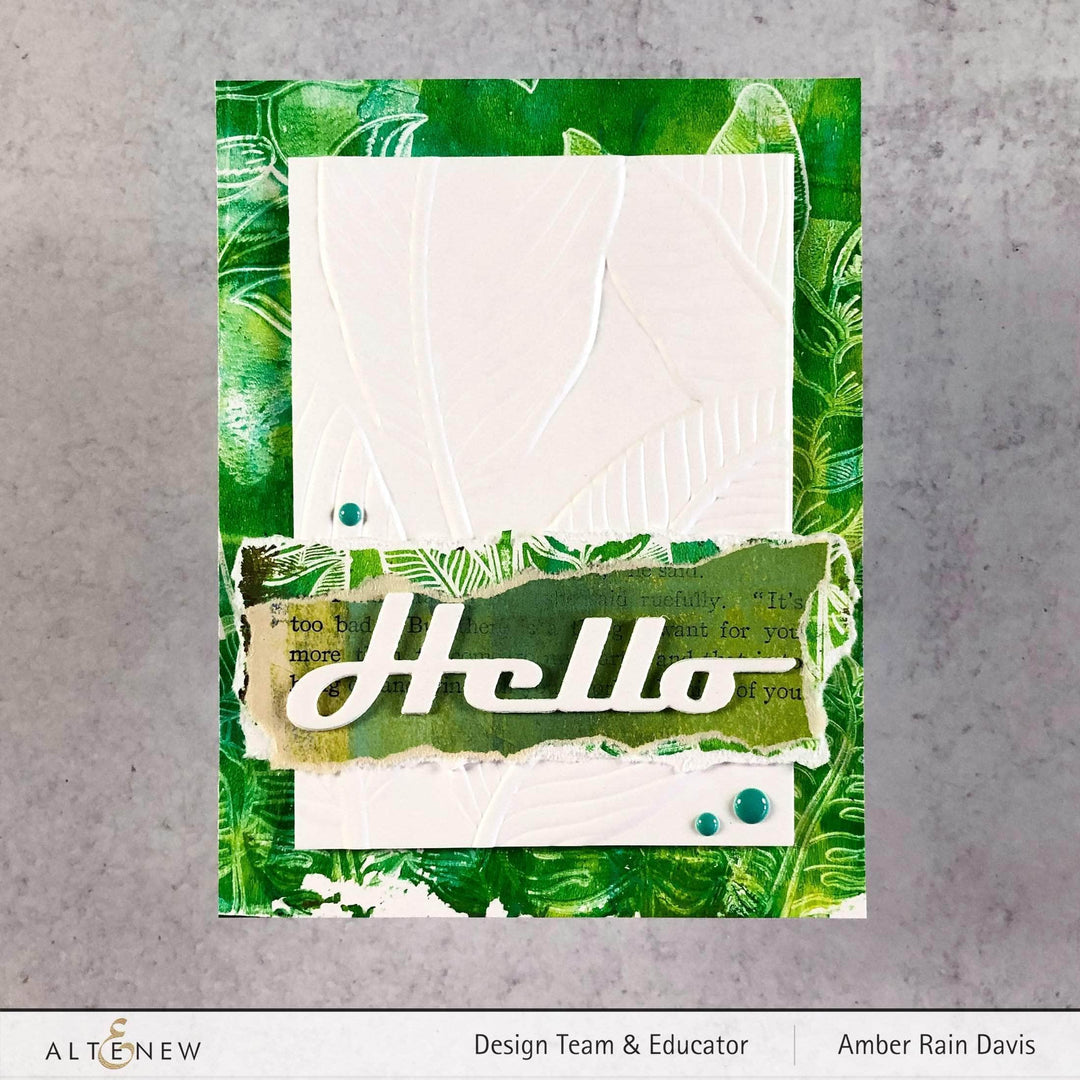 Altenew Tropical Jungle clear stamp set featuring lush jungle leaves and exotic plants for crafting and card making.