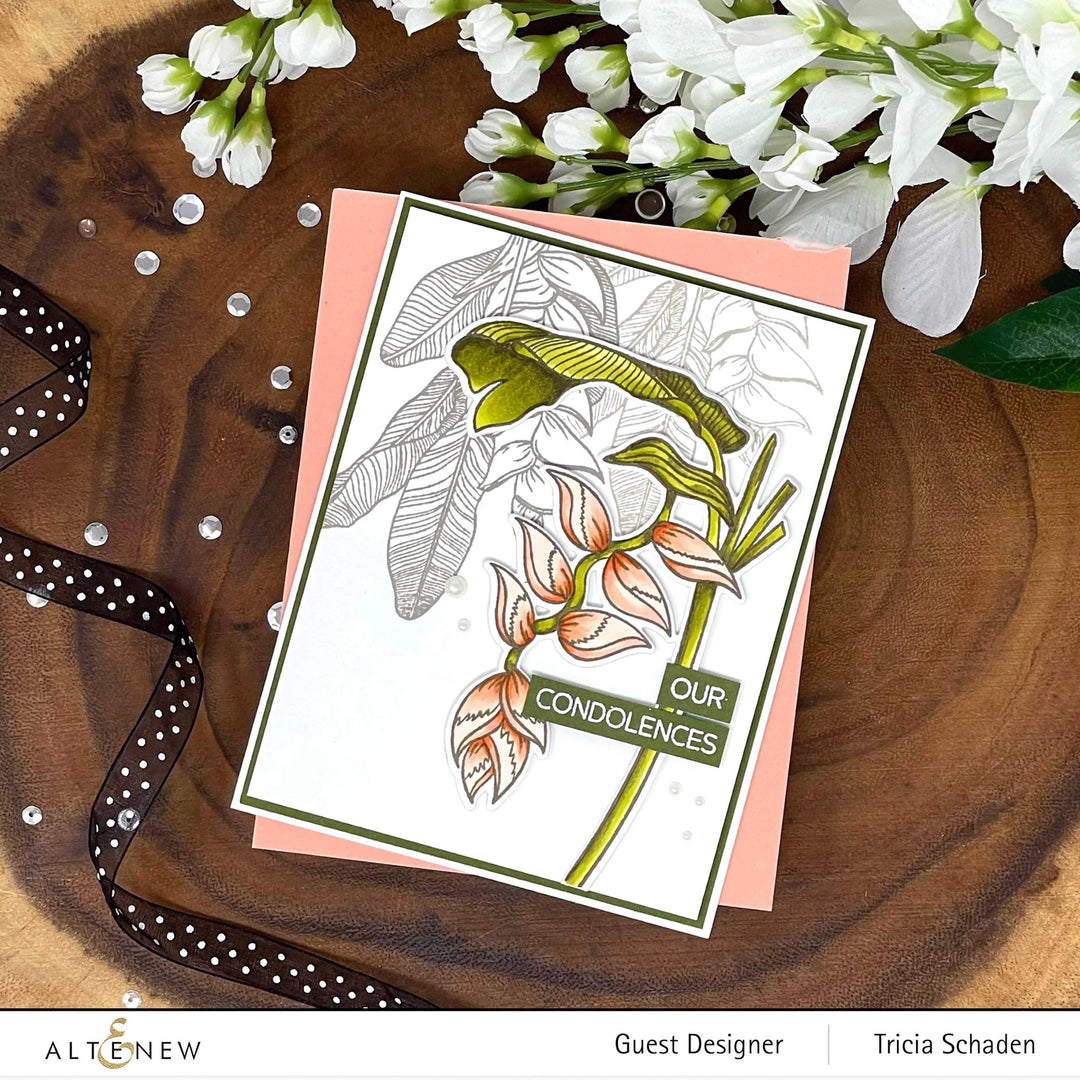 Altenew Tropical Jungle clear stamp set with lush jungle and tropical plant designs for crafting and card making.