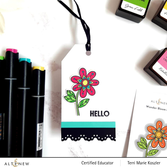 Altenew Wonder Bloom Stamp Set with clear floral and leaf stamps, perfect for crafting and card-making projects.