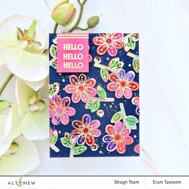 Altenew Wonder Bloom clear stamp set with floral and botanical designs for crafting and card making projects.