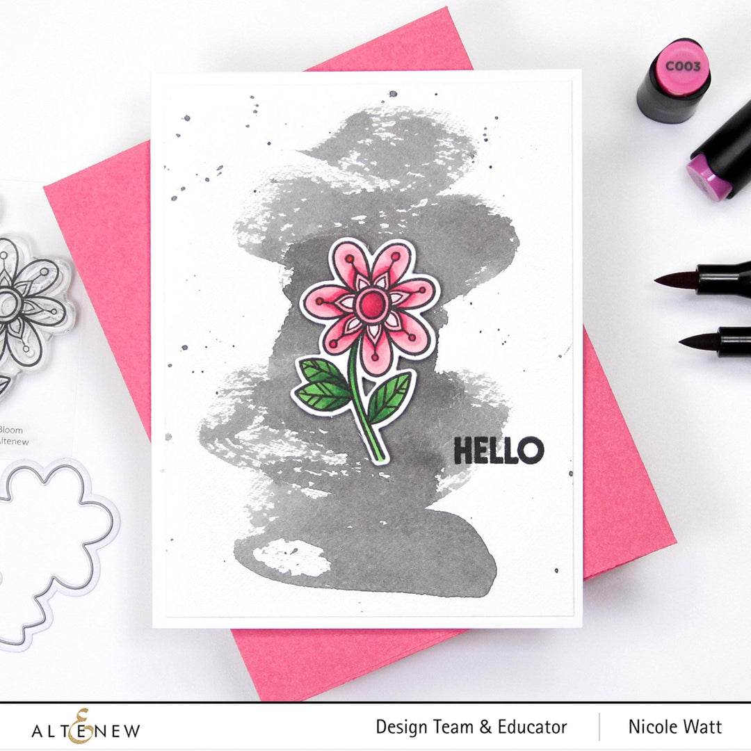 Altenew Wonder Bloom clear stamp set with floral and botanical designs on transparent sheets for crafting and card making.