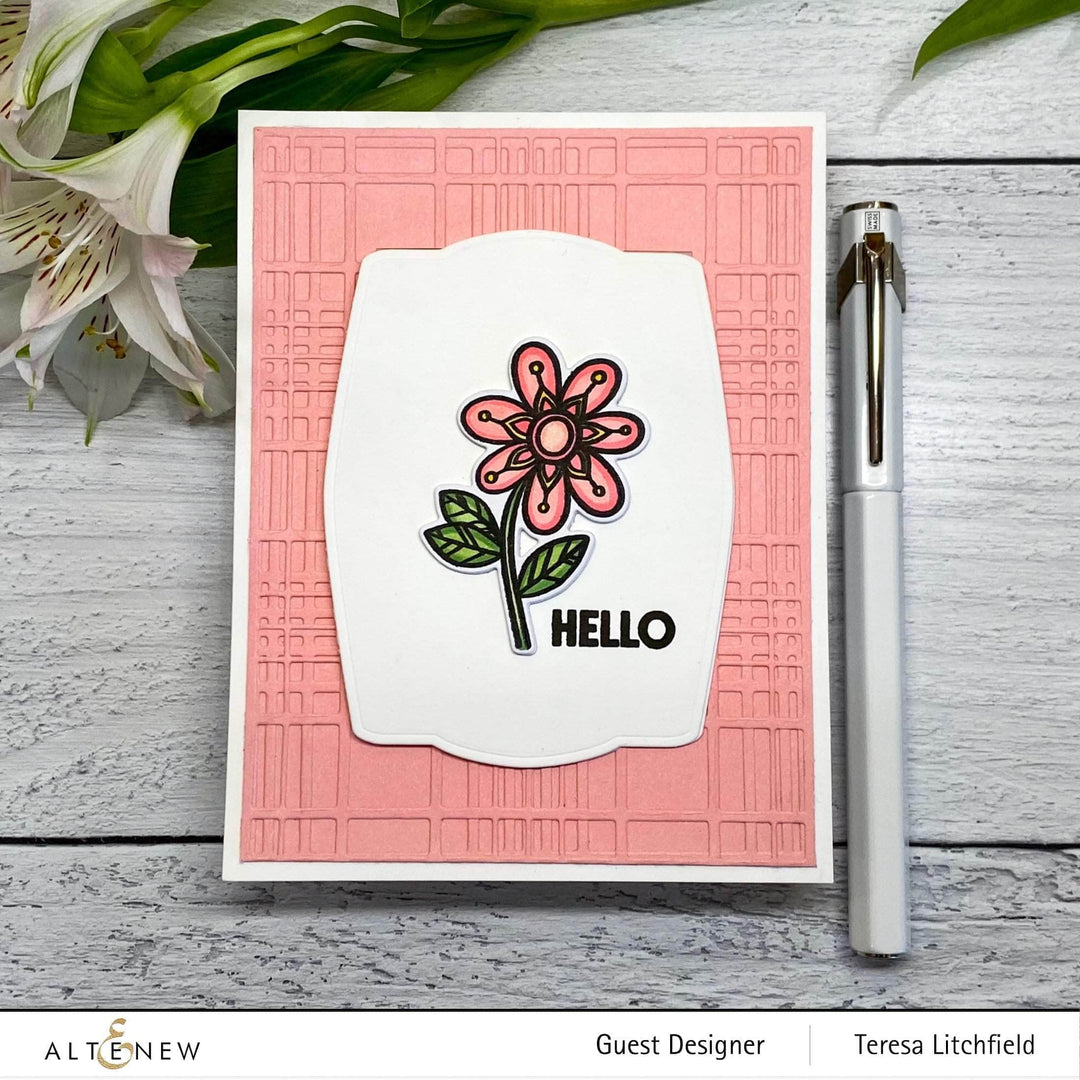 Altenew Wonder Bloom clear stamp set with floral designs on transparent sheets for crafting and card making.
