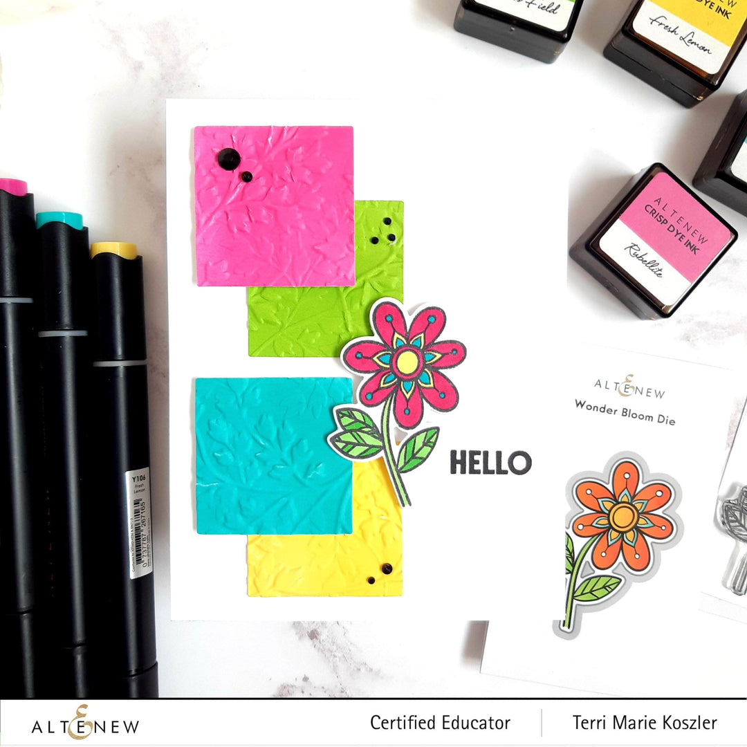 Altenew Wonder Bloom Clear Stamp Set featuring floral and botanical designs for crafting and card making.