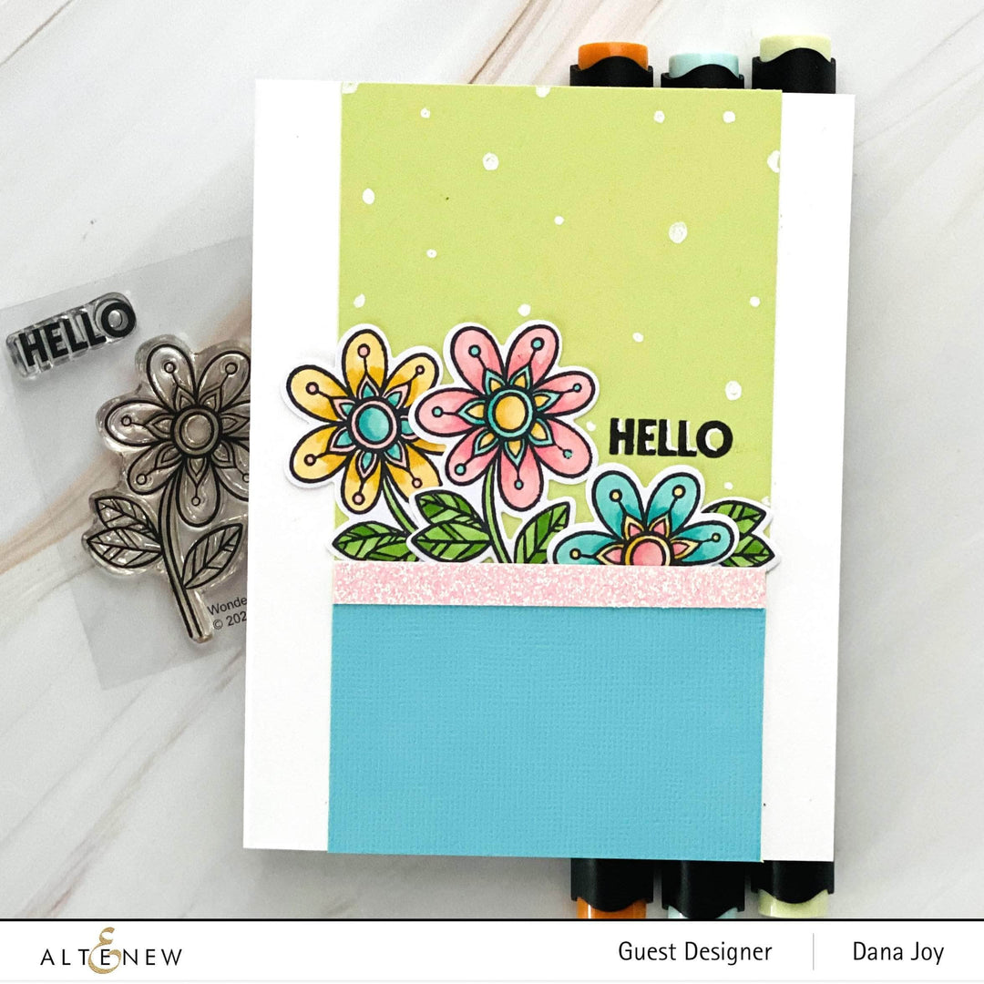 Altenew Wonder Bloom Clear Stamp Set with floral and botanical designs for crafting and card-making projects.